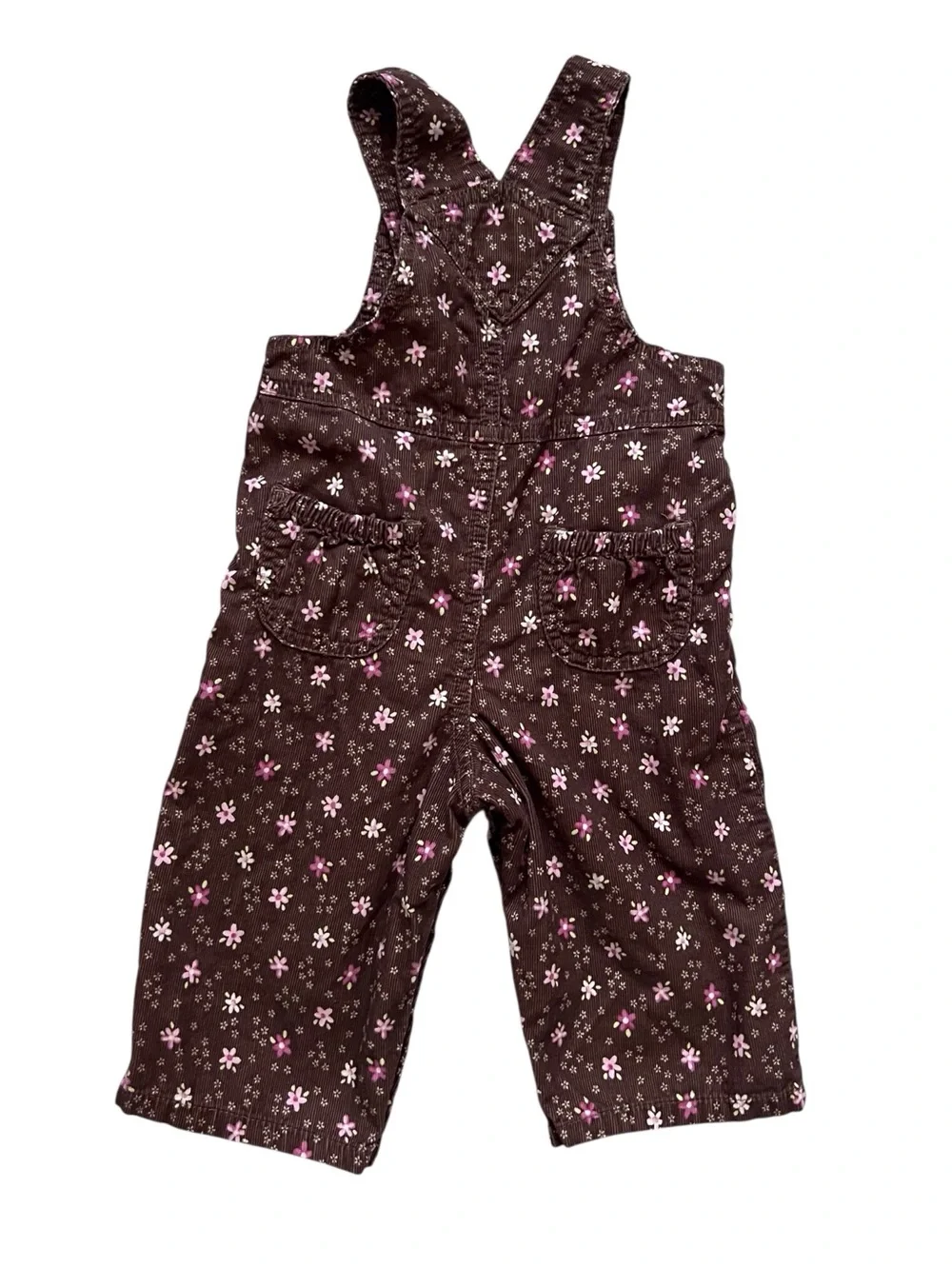 Carters 12 Mo Brown Corduroy Overalls Floral Cotton Fall Autumn Pink Flower
